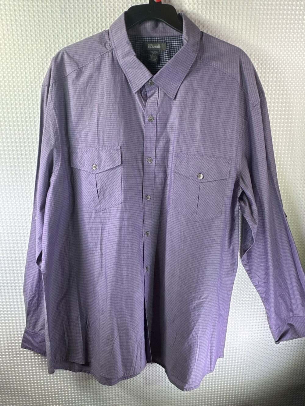 Kenneth Cole Reaction Purple Plaid Long Sleeve Shirt Size 2XL